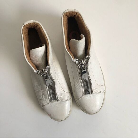 Frye Lena zip platform white leather sneakers with double top zippers woman’s 6 - Picture 2 of 12